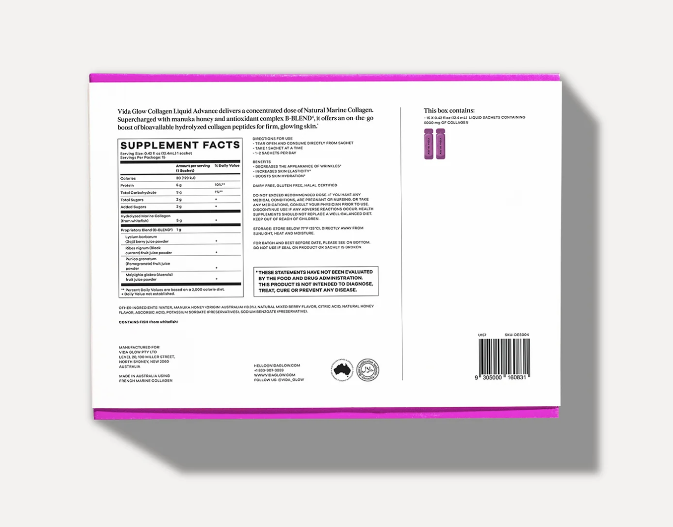 VIDA GLOW - COLLAGEN LIQUID ADVANCE LIQUID COLLAGEN SUPPLEMENT - MIXED BERRY