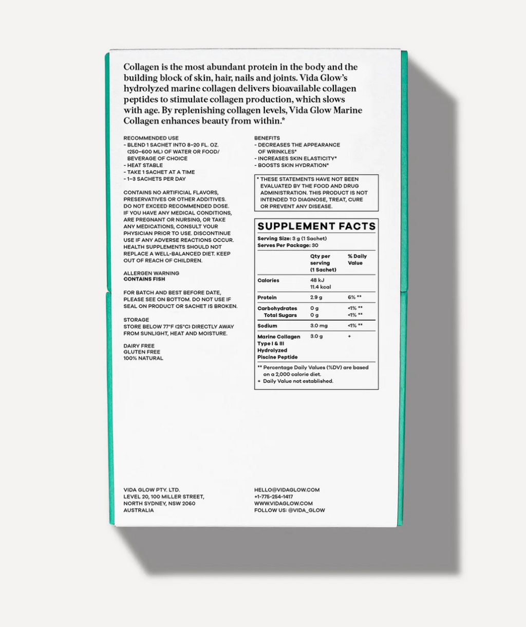VIDA GLOW - NATURAL MARINE COLLAGEN SACHETS - ORIGINAL FLAVOR