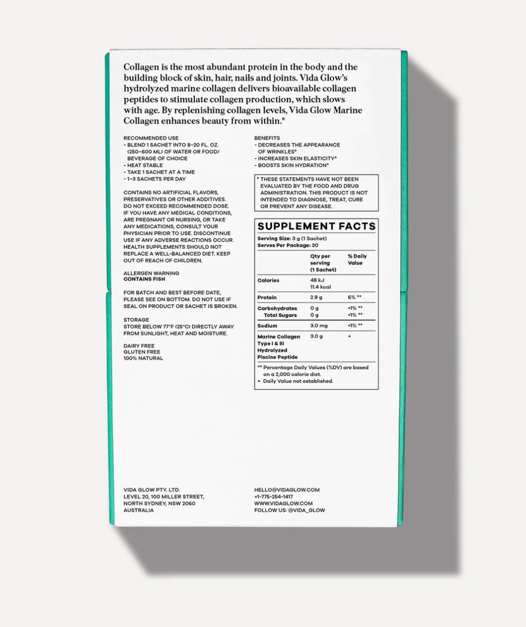 VIDA GLOW - NATURAL MARINE COLLAGEN SACHETS - ORIGINAL FLAVOR